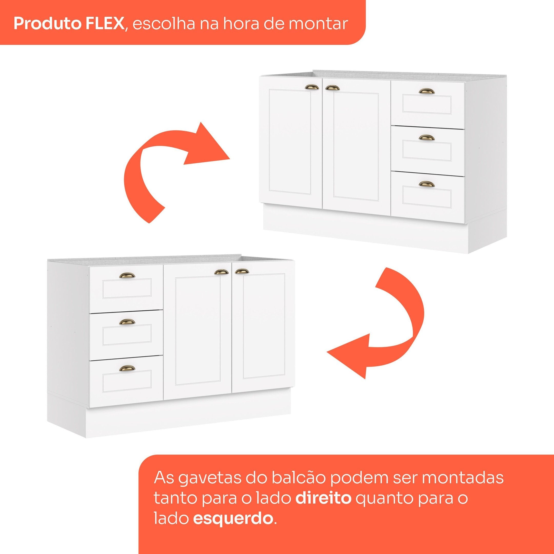 Cozinha Compacta Modulada Emily 4 Portas 3 Gavetas Branco/HP/Calcare Espresso Móveis