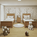 Kit Quarto Infantil 3 Peças com 2 Camas Solteiro e Mesa de Cabeceira Athenas Maggiore Amêndoa Clean