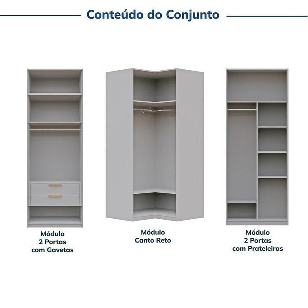Guarda-Roupa Modulado de Canto 3 Peças 6 Portas Jade CabeCasa MadeiraOriginals