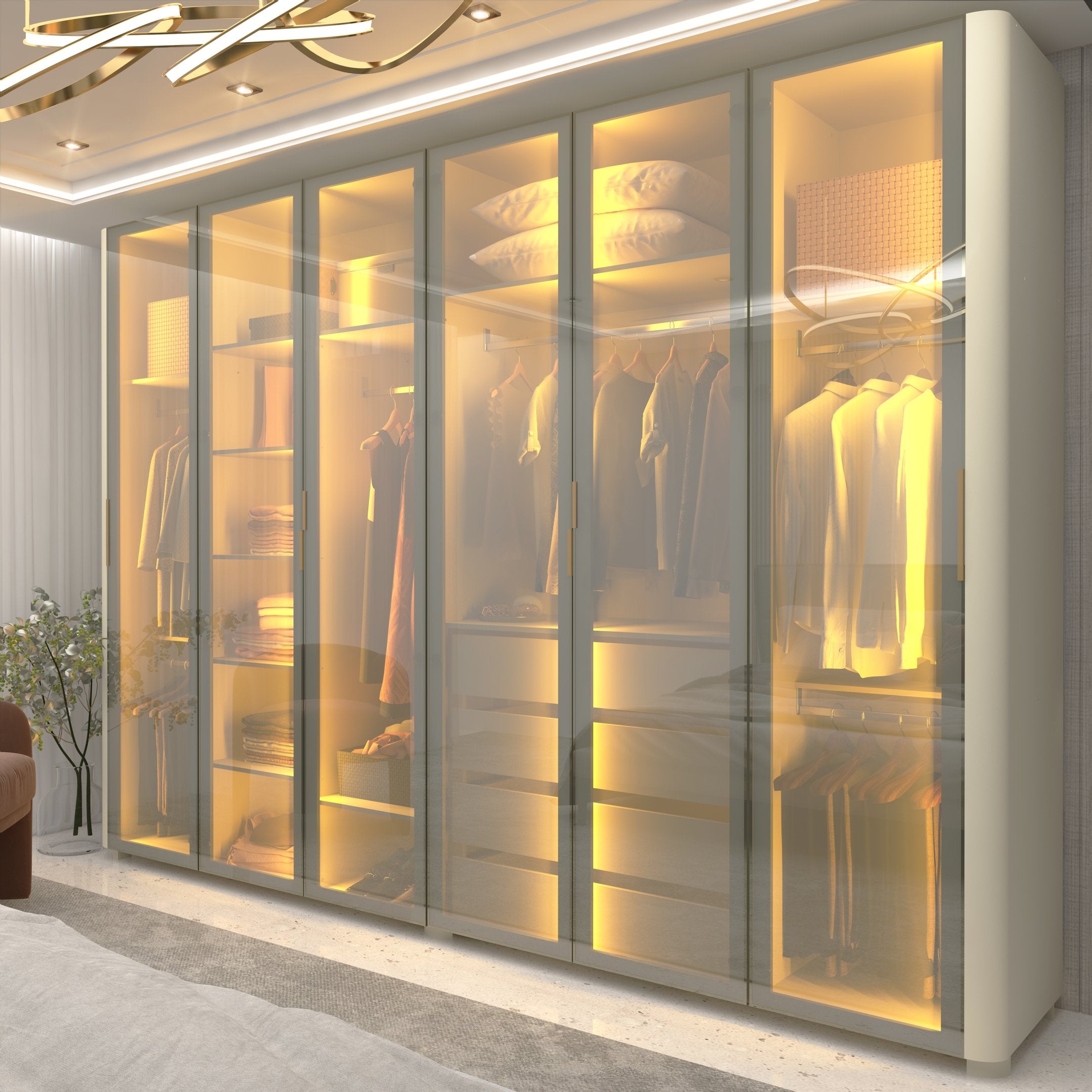 Guarda-Roupa Casal 6 Portas 4 Gavetas Innova Gelius Móveis 100% MDF Branco/Off White