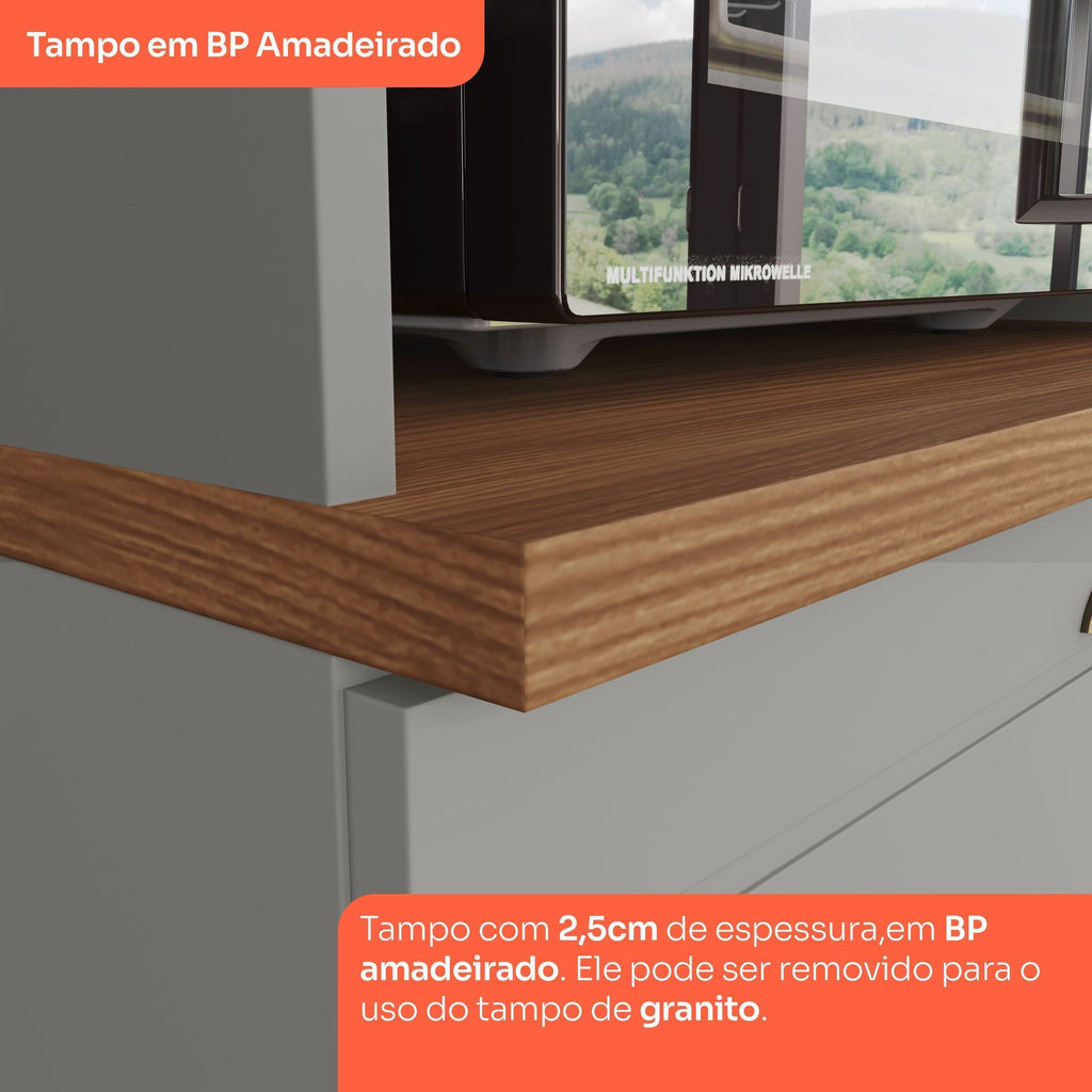 Cozinha Completa Modulada 6 Peças com Cristaleira Emily Espresso Móveis Cinza/Nature