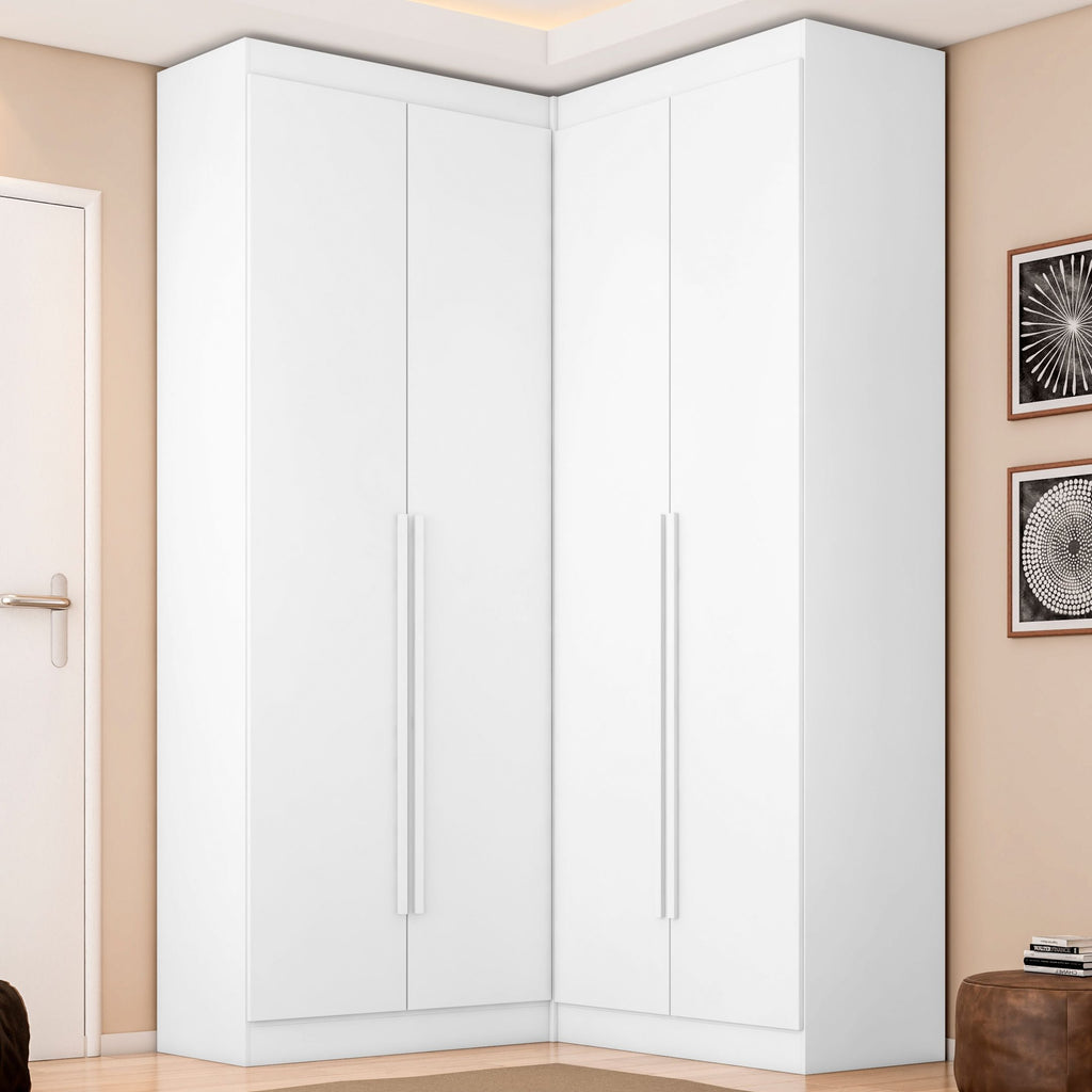 Guarda-Roupa Casal Canto 4 Portas 4 Gavetas Versatille Yescasa 100% MDP Branco