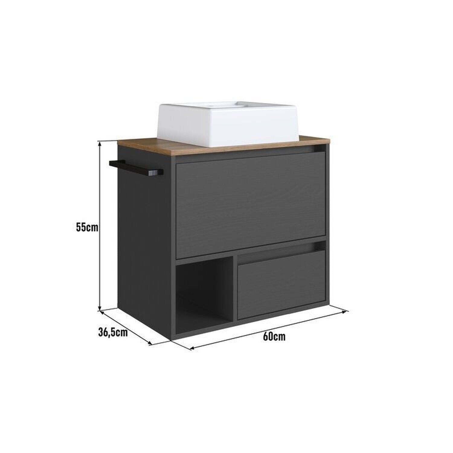 Conjunto para Banheiro Gabinete Suspenso com Cuba e Espelheira Prodecor CJ8050.20 60cm Preto/Mel/Grafite