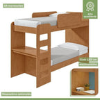 Kit Quarto Infantil 4 Peças com Beliche Olga Cômoda e Mesa de Cabeceira Baião Marrom Amêndoa Clean Móveis Lopas