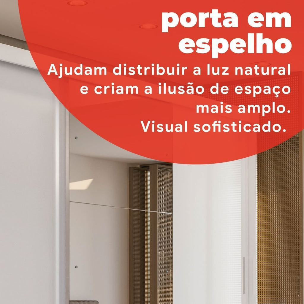 Guarda-Roupa Casal 3 Portas de Correr 4 Gavetas com Espelho Plata Demóbile MDP Branco