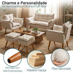 Kit Namoradeira 2 Poltronas e 2 Puffs para Sala Recepção Manicure Consultório Alice Suede