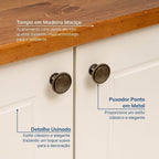 Conjunto Sala Ananda Rack, Estante e Armário Madeira Maciça Off White/Mel CabeCasa MadeiraMadeira