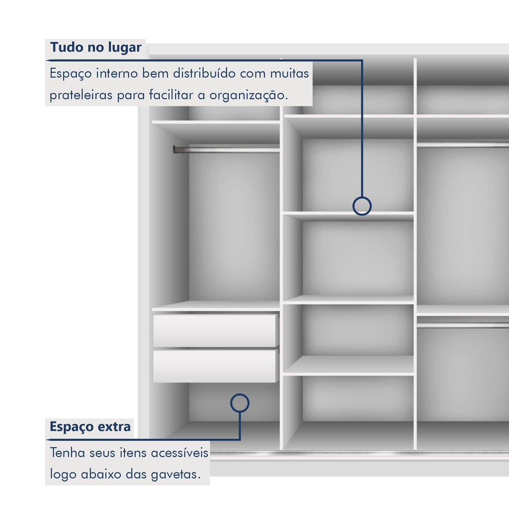 Guarda-Roupa Casal 4 Portas 4 Gavetas com Espelho Premium Zara Yescasa 100% MDF Branco