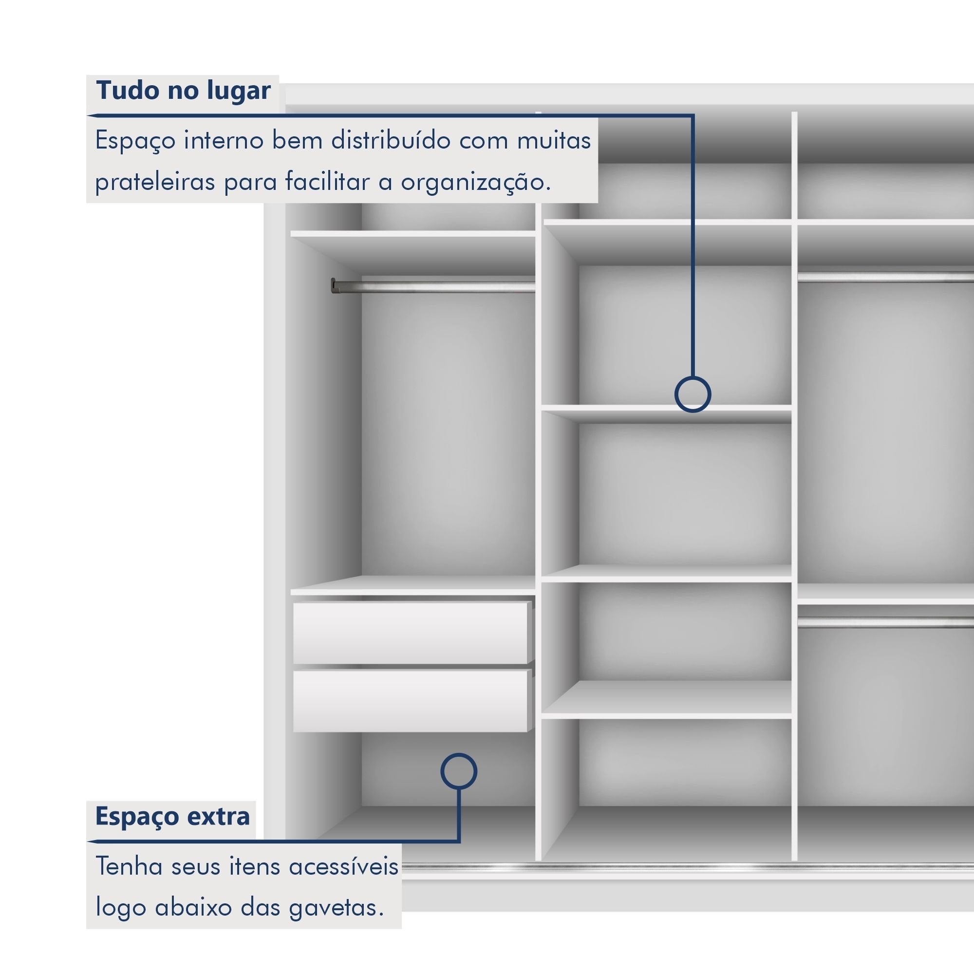 Guarda-Roupa Casal 4 Portas 4 Gavetas com Espelho Premium Zara Yescasa 100% MDF Branco