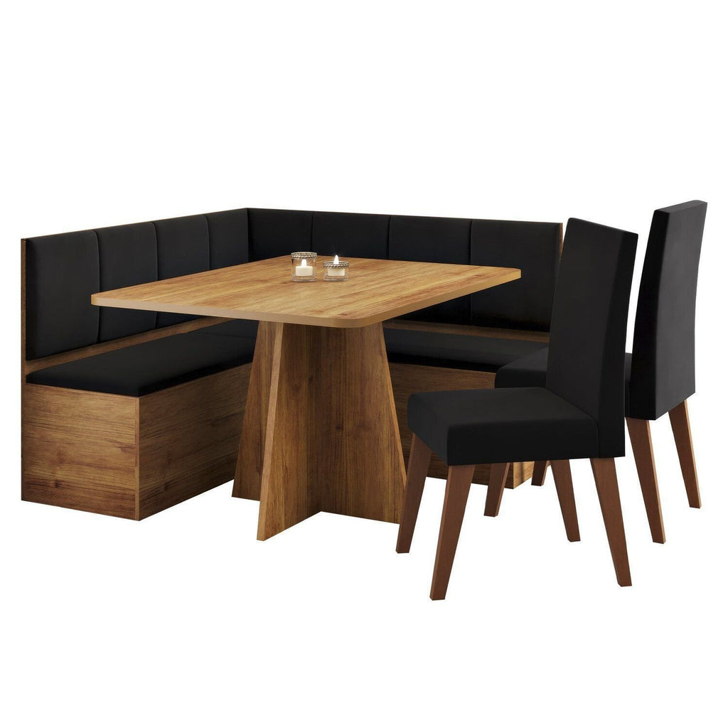 Conjunto Canto Alemão com Baú Mesa 120x77,5cm Tampo sem Vidro com 2 Cadeiras Milão Viero