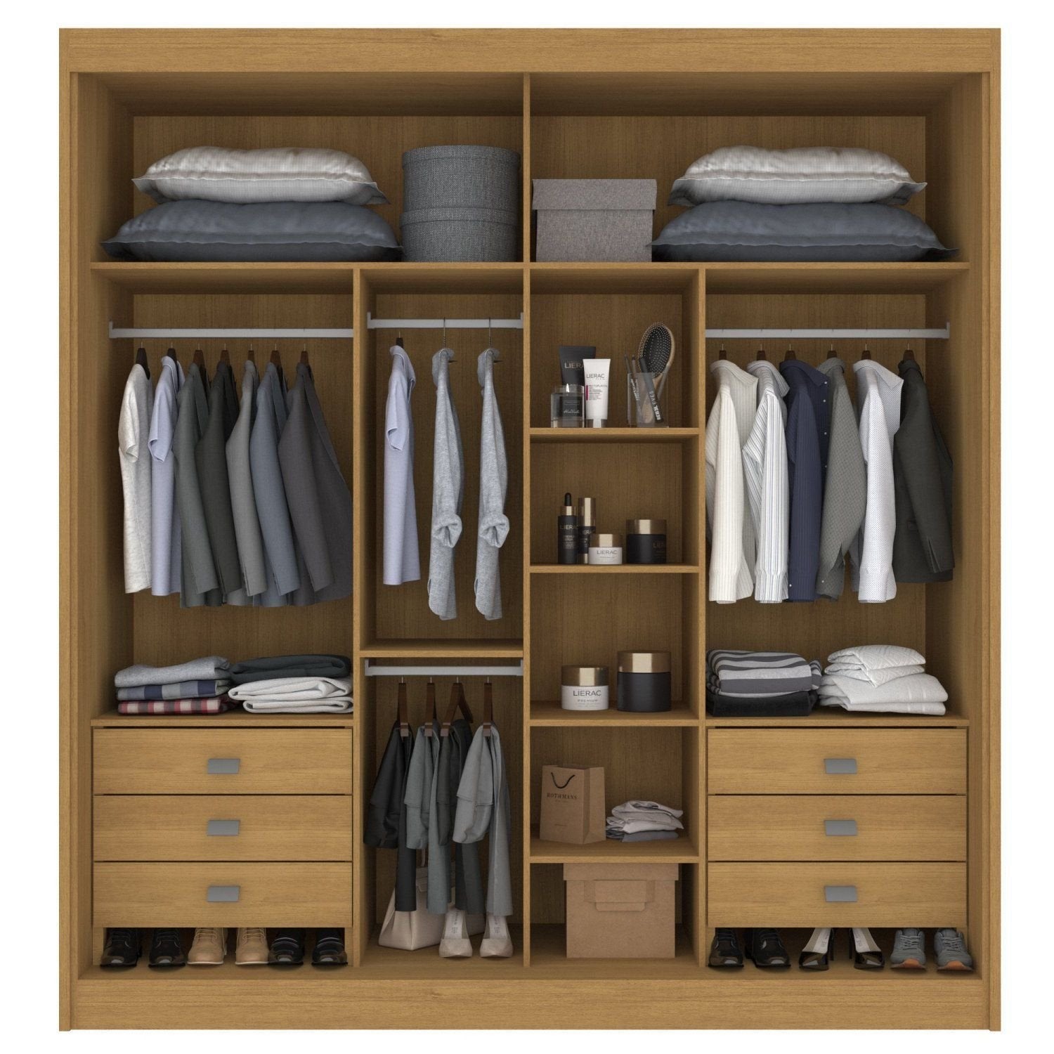Guarda-Roupa Casal 2 Portas 6 Gavetas Coliseu D Doro 100% MDF Cinamomo/Off White