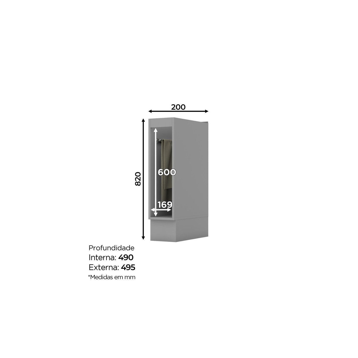Balcão Porta Toalha Cozinha 20cm Emily Espresso Móveis Cinza