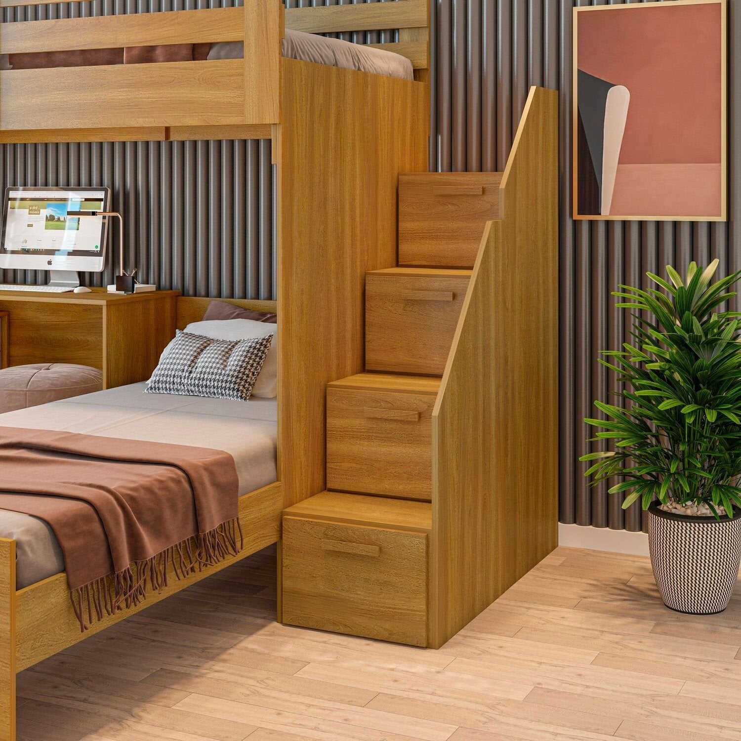 Beliche Multifuncional Solteiro Adulto com Escrivaninha Star Office Casatema MadeiraOriginals Marrom