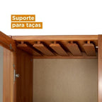 Conjunto Rack e Cristaleira Madeira Maciça Primavera CabeCasa MadeiraOriginals Marrom