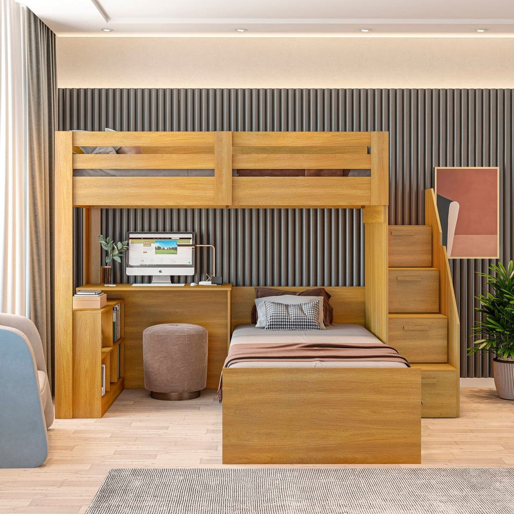 Beliche Multifuncional Solteiro Adulto com Escrivaninha Star Office Casatema MadeiraOriginals Marrom