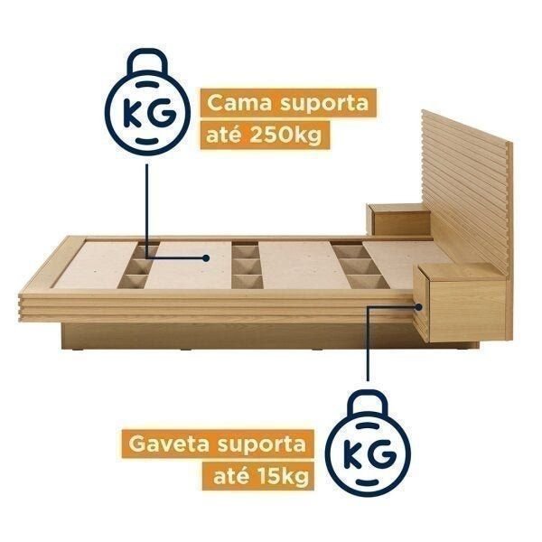 Cama Casal/Queen com Cabeceira e Mesa de Apoio Samambaia CabeCasa MadeiraOriginals