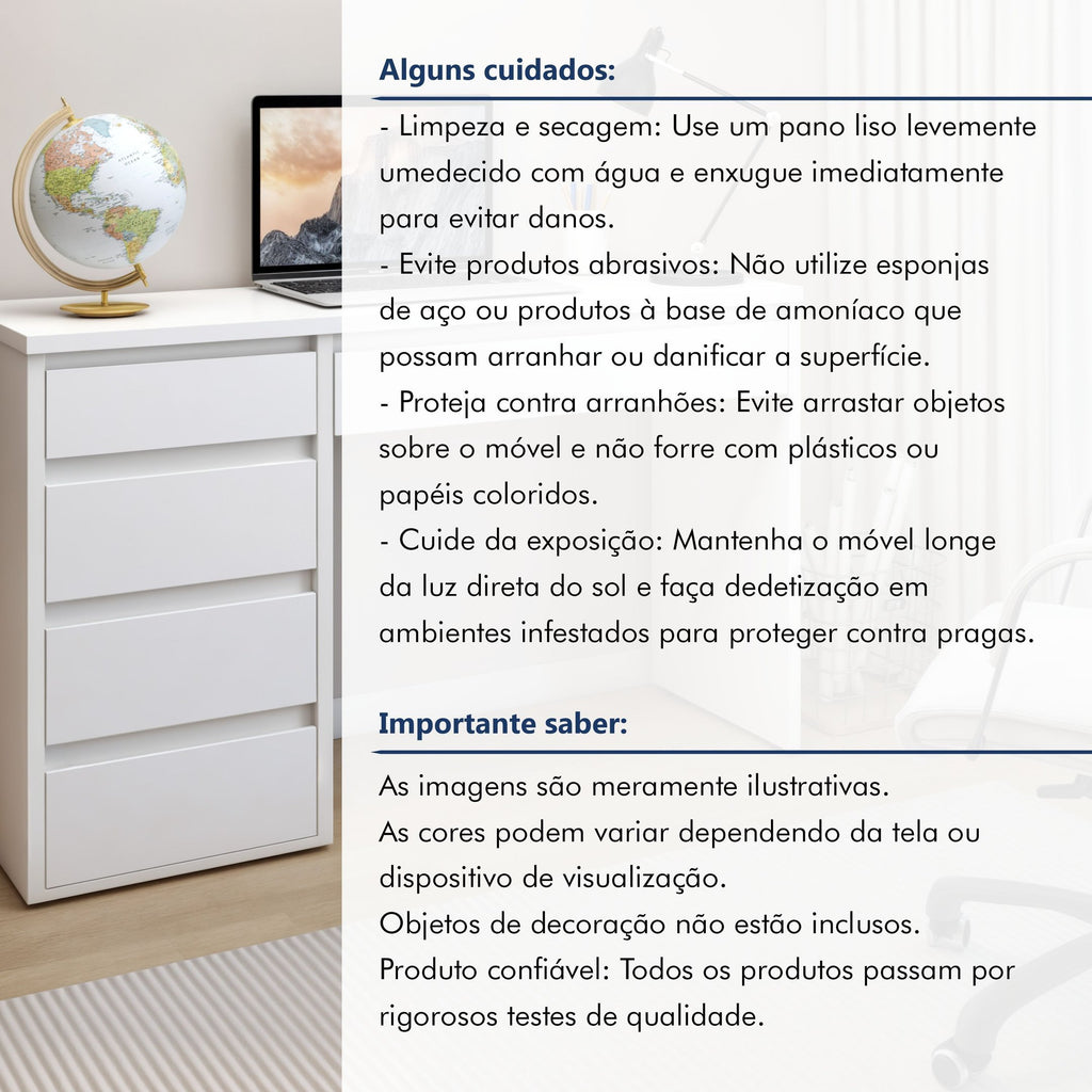 Escrivaninha 100% MDF Berlim 5 Gavetas 136cm Yescasa
