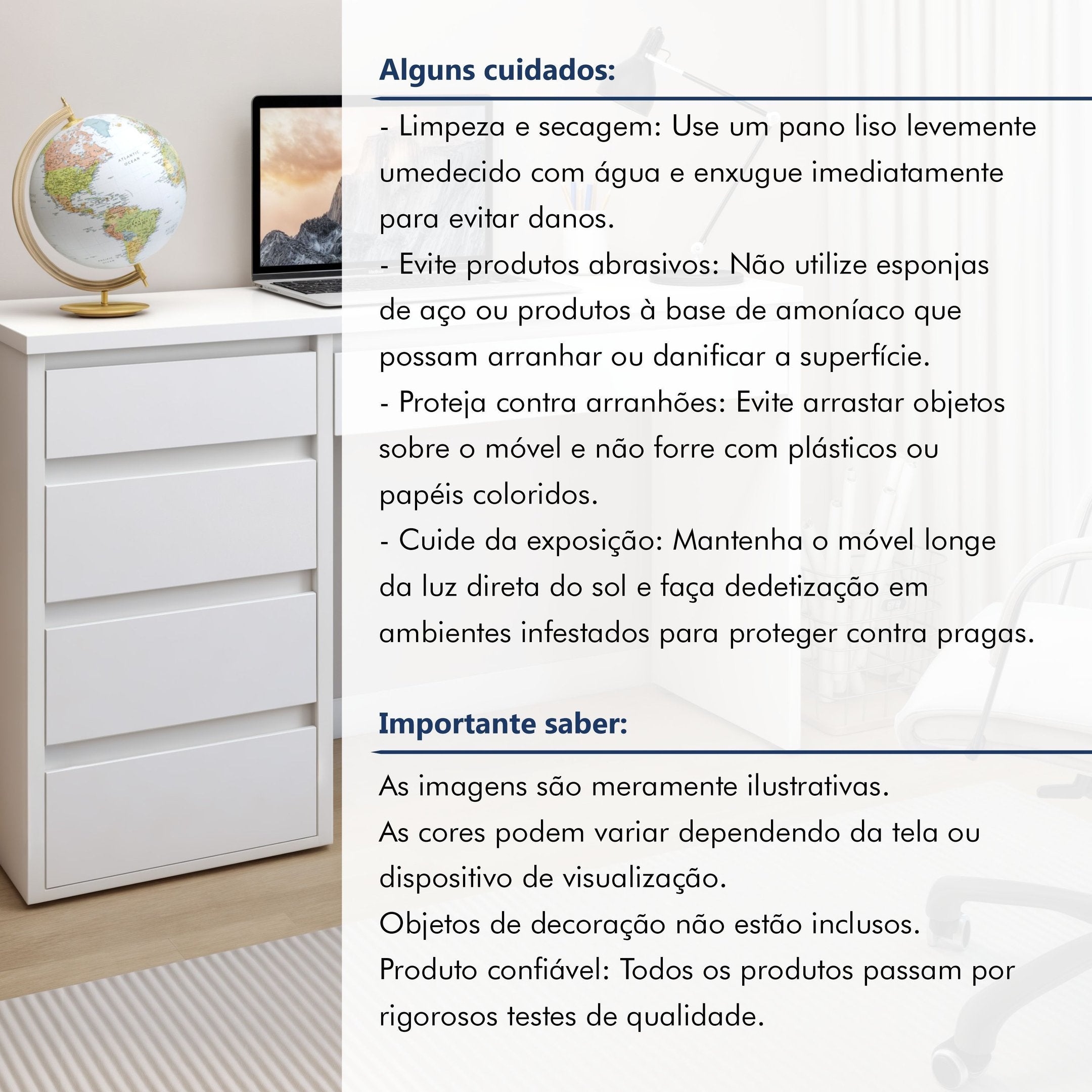 Escrivaninha 100% MDF Berlim 5 Gavetas 136cm Yescasa
