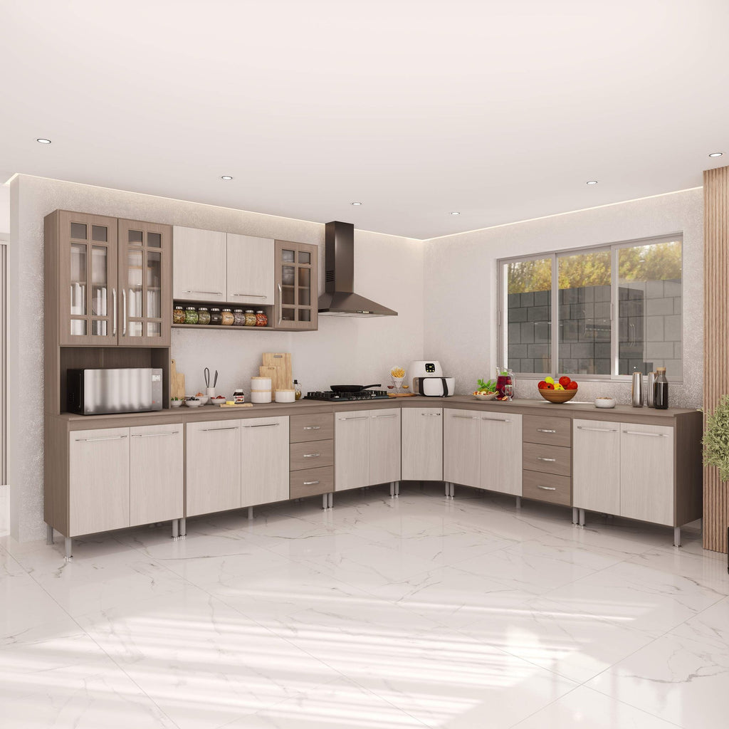 Armário de Cozinha Modulada Completa Fidelitá Paris 7 Peças 600cm 16 Portas 6 Gavetas com Tampo