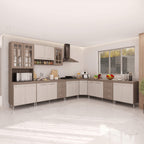 Armário de Cozinha Modulada Completa Fidelitá Paris 7 Peças 600cm 16 Portas 6 Gavetas com Tampo