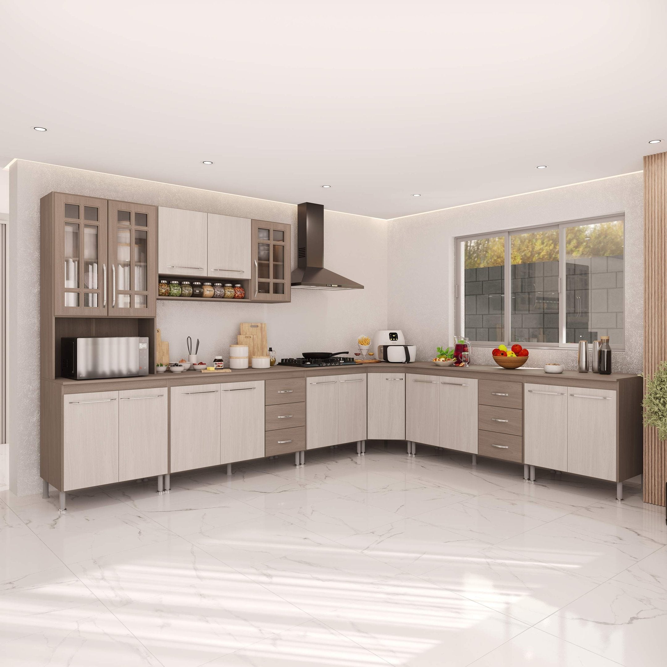 Armário de Cozinha Modulada Completa Fidelitá Paris 7 Peças 600cm 16 Portas 6 Gavetas com Tampo