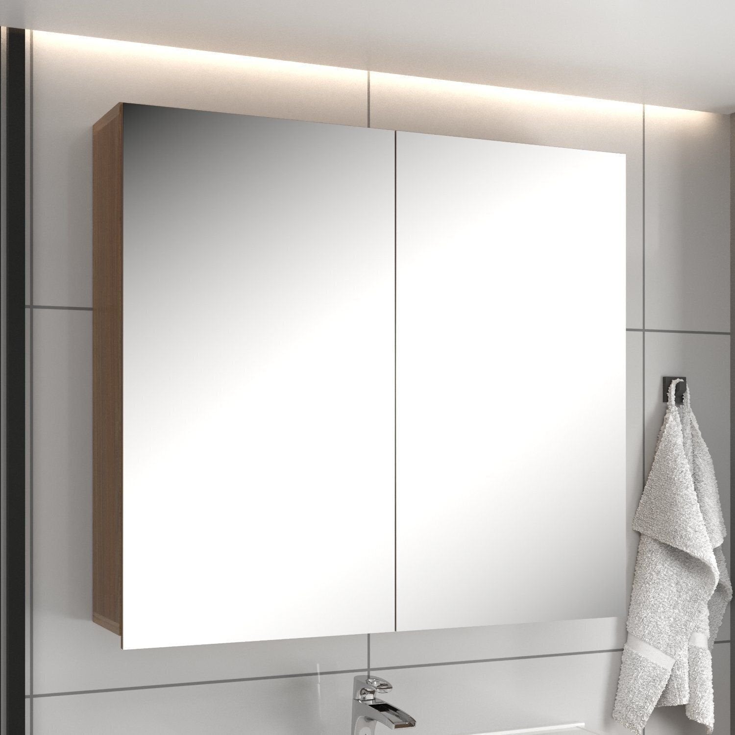Espelheira para Banheiro Belizze Diamante 77cm 2 Portas Marrom Noce