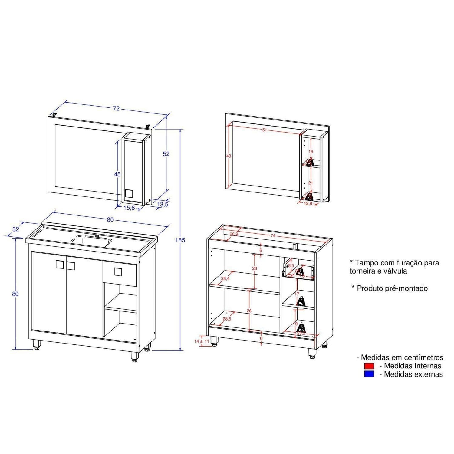 Conjunto para Banheiro Gabinete com Cuba e Espelheira Ozini 3 Portas 80cm Marrom/Carvalho Nature/Arenas