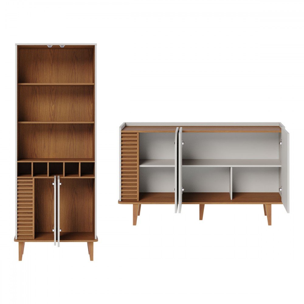 Sala de Estar Completa Jurerê 7 Portas 4 Prateleiras Colibri Off White/Freijó