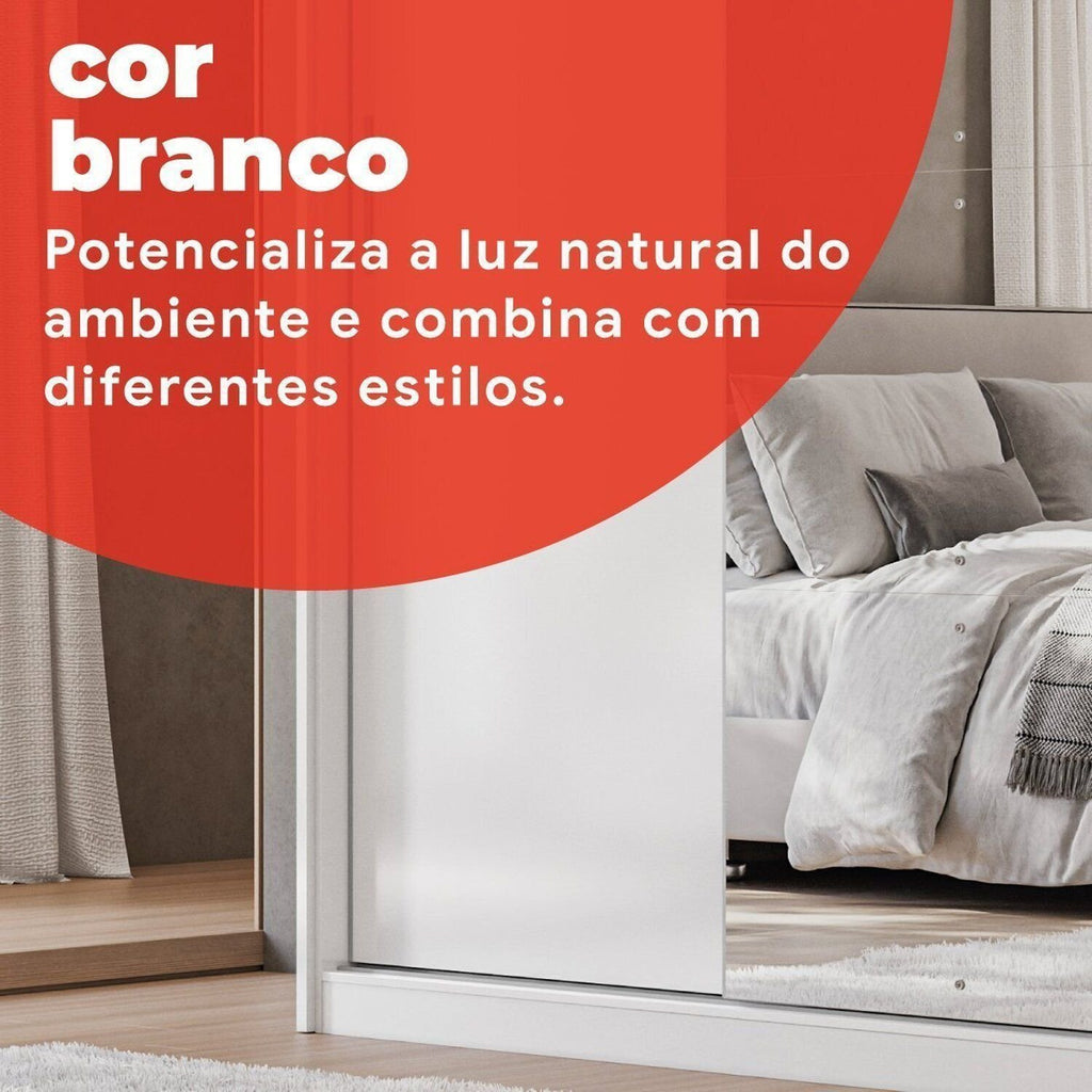 Guarda-Roupa Casal 2 Portas de Correr 4 Gavetas London Demóbile 100% MDF Branco/Amêndola