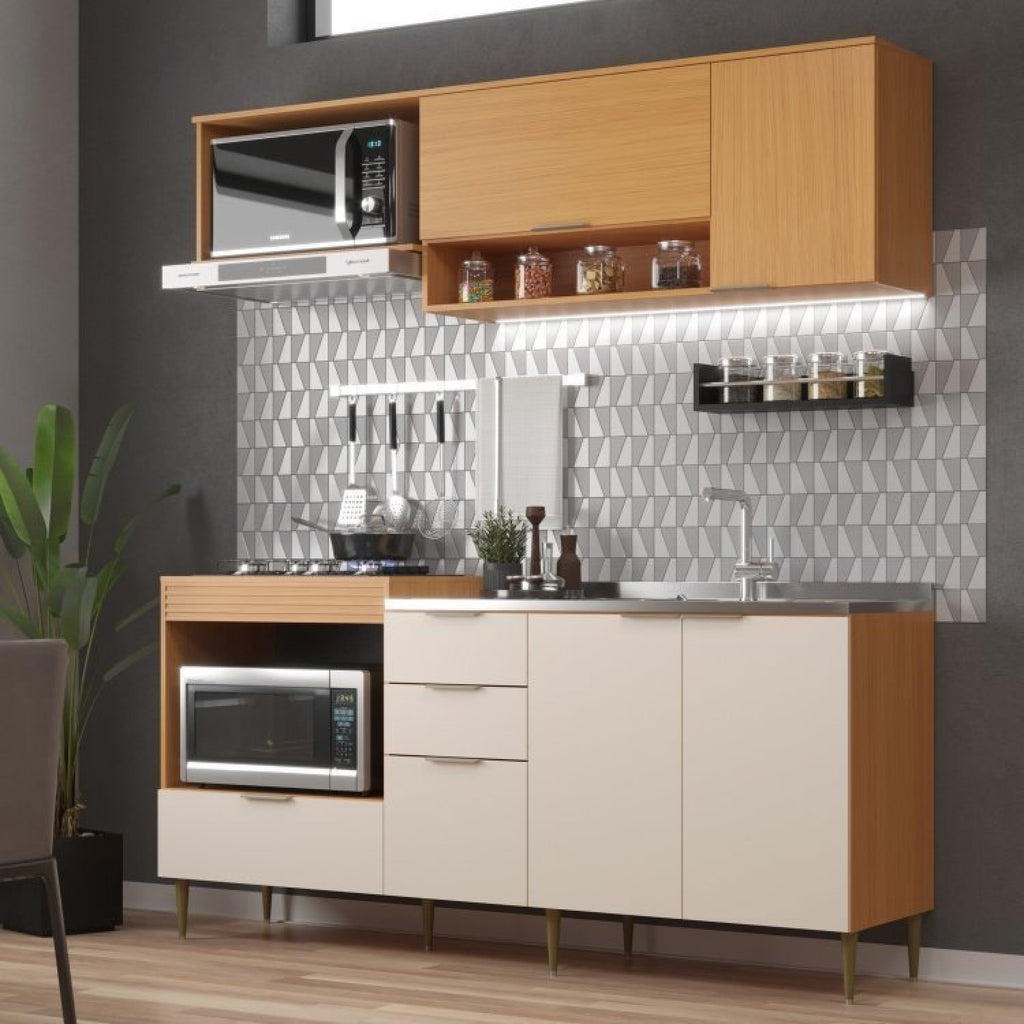 Cozinha Completa Modulada Alice Yescasa 6 Portas 2 Gavetas Laranja/Angelin Premium/Off White
