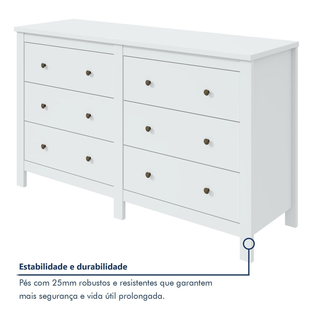 Cômoda para Quarto 6 Gavetas Estilo Clássico MDF Maggiore New 162cm Espresso Móveis Branco