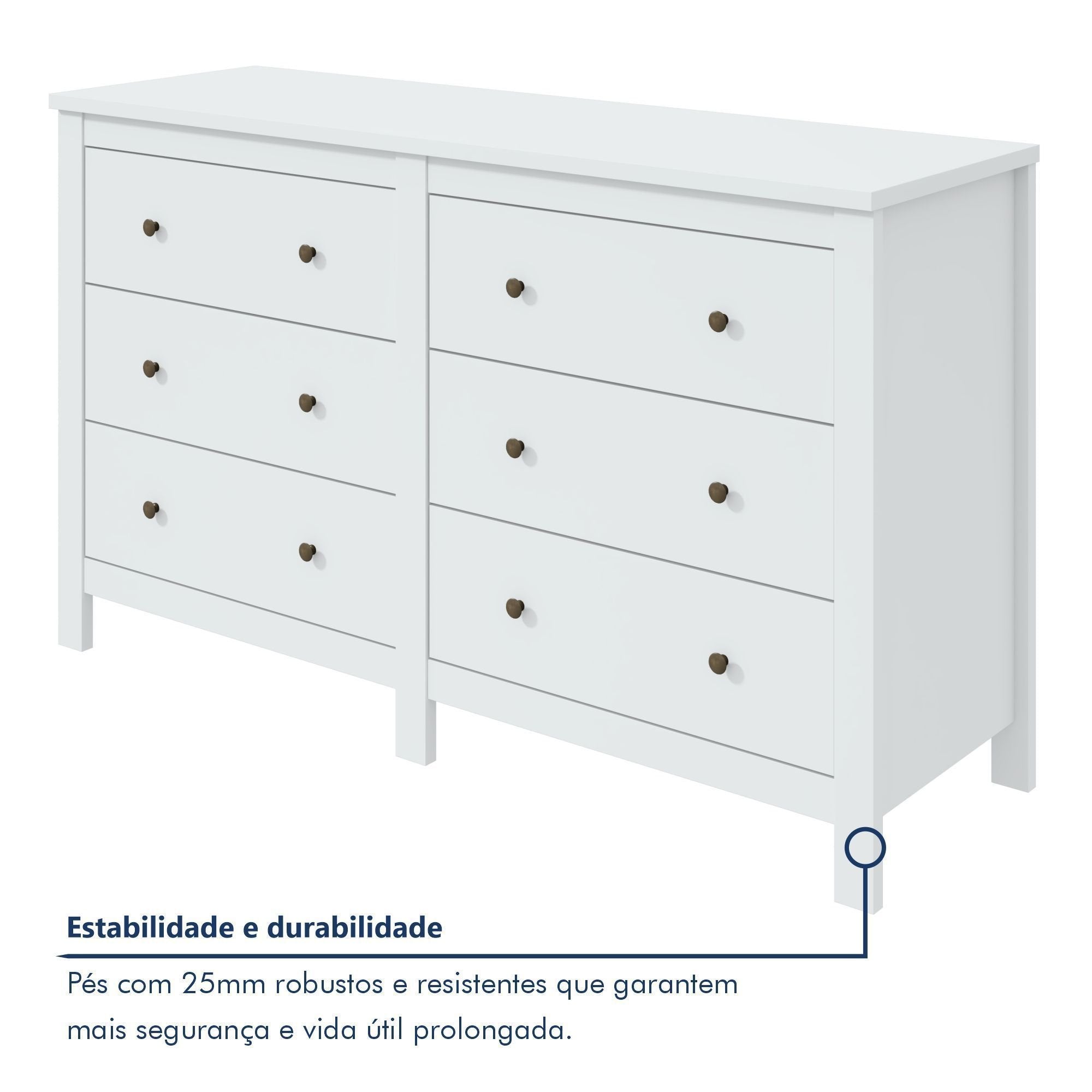 Cômoda para Quarto 6 Gavetas Estilo Clássico MDF Maggiore New 162cm Espresso Móveis Branco