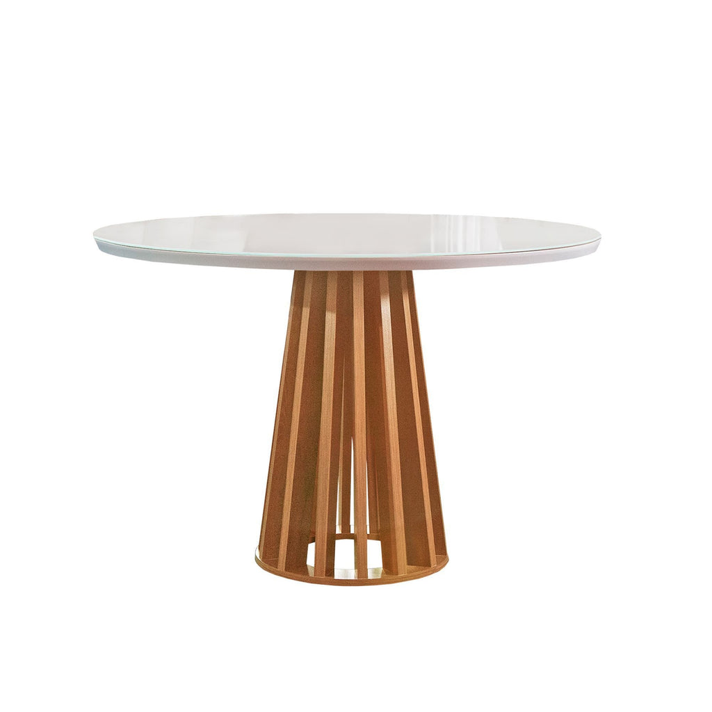 Conjunto Sala de Jantar Mesa Tampo Redondo Vidro Kansas 100cm com 4 Cadeiras Arizona Cel Móveis