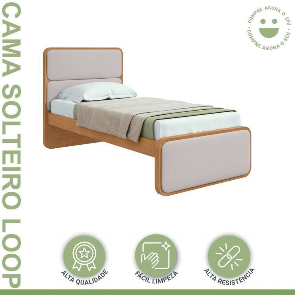 Kit 2 Camas de Solteiro Infantil com Cabeceira Estofada Corino Loop Móveis Lopas