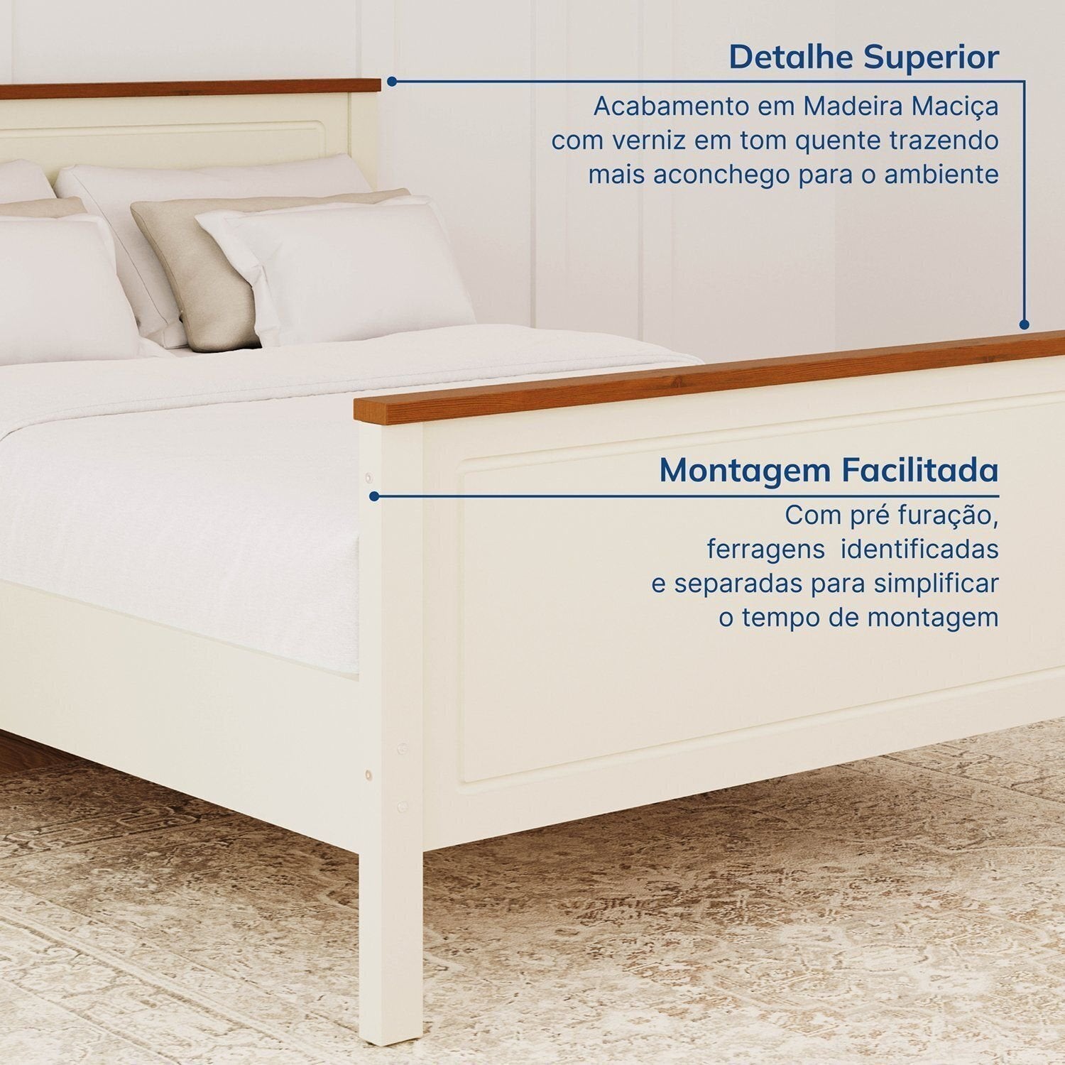 Cama Casal Ananda CabeCasa MadeiraOriginals Branco/Off-White/Mel