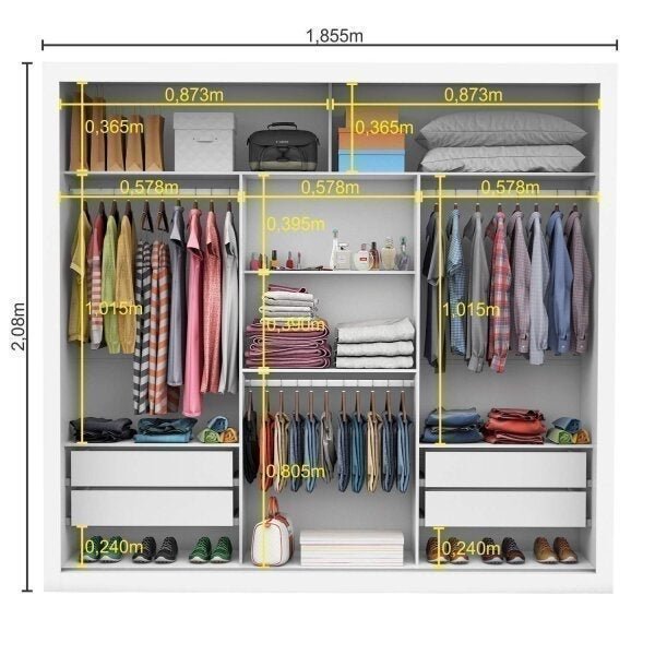 Guarda-Roupa Casal 4 Espelhos 3 Portas de Correr 4 Gavetas Max Plus Espresso Móveis Branco