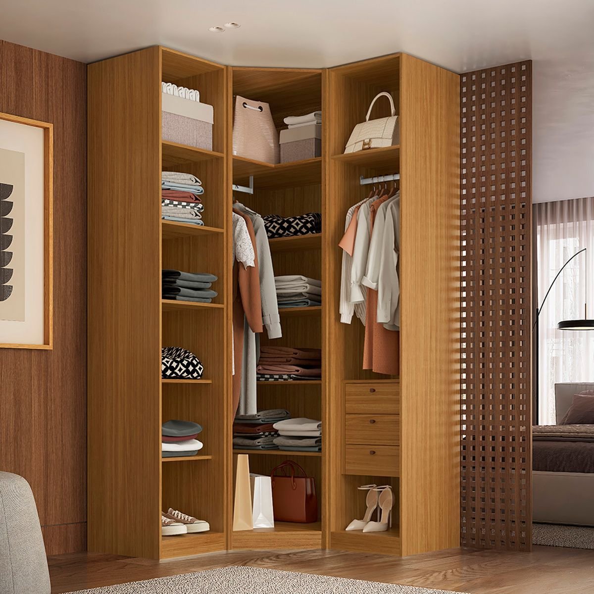 Guarda-Roupa de Canto Oblíquo Altezza Trend 3 Portas MDF Belmax Freijó