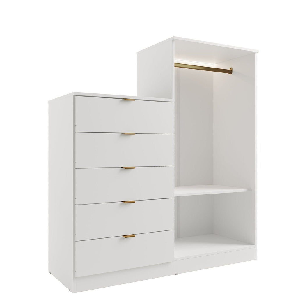 Cômoda Infantil 5 Gavetas 2 Portas com Iluminação LED Reflecta Cecília Móveis Sul Branco