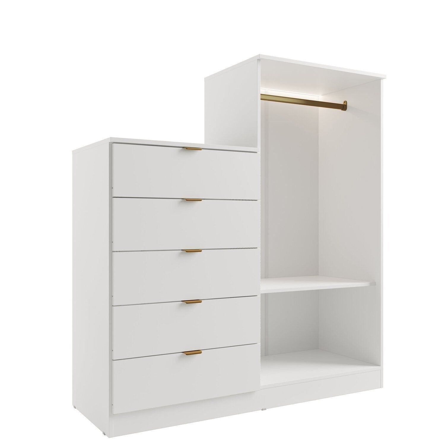 Cômoda Infantil 5 Gavetas 2 Portas com Iluminação LED Reflecta Cecília Móveis Sul Branco