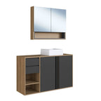 Conjunto para Banheiro Gabinete Suspenso com Cuba e Espelheira Antônia FAEMA 110cm Preto/Mel/Grafite