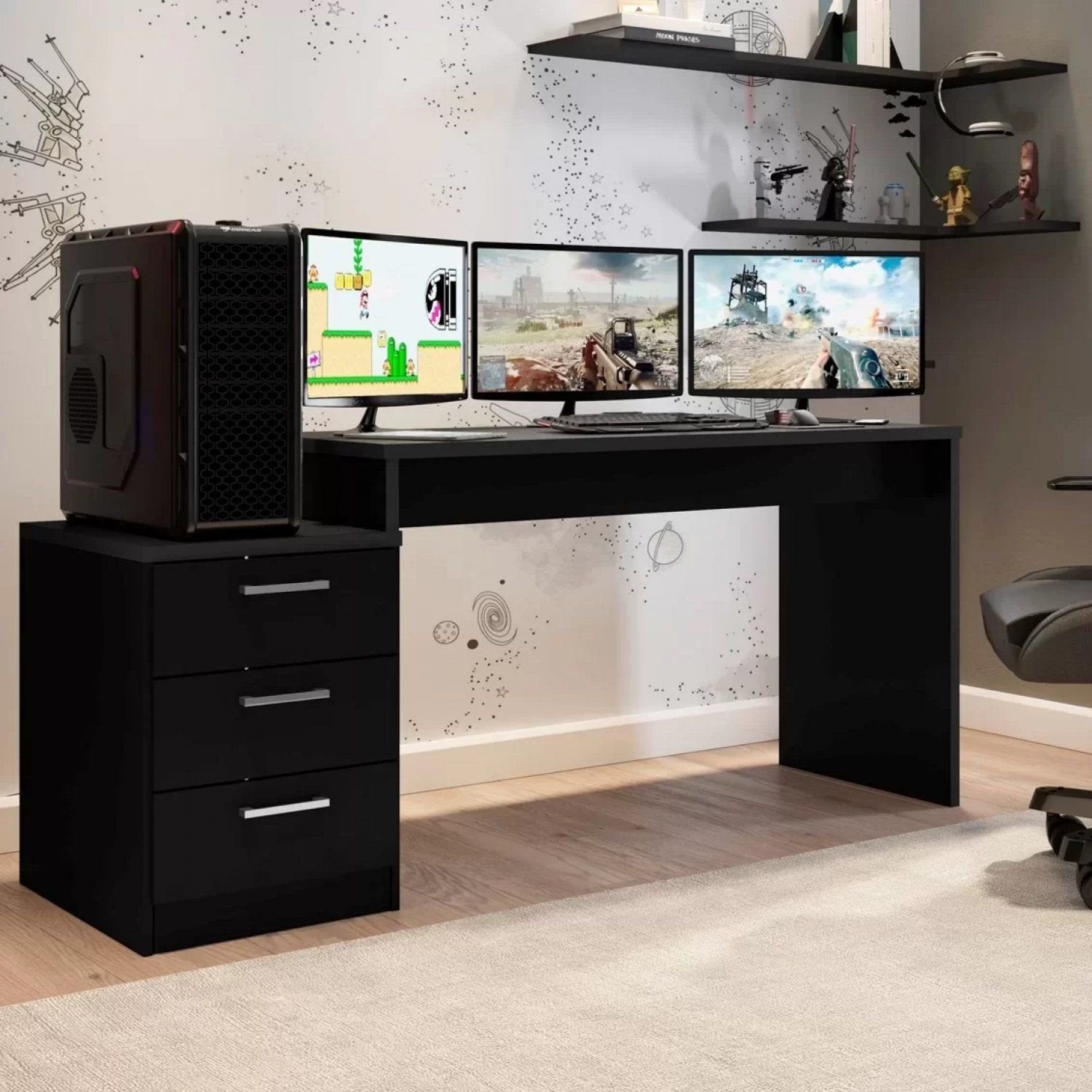 Mesa Gamer Escrivaninha DRX5000 3 Gavetas 178cm Móveis Leão