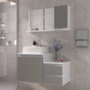 Kit Gabinete para Banheiro Completo Móveis Joia Cross 80cm Cuba Espelheira Branco