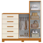 Cômoda para Quarto 5 Gavetas 2 Portas com Espelho New Master Albatroz Móveis Bege/Cinamomo/Off White
