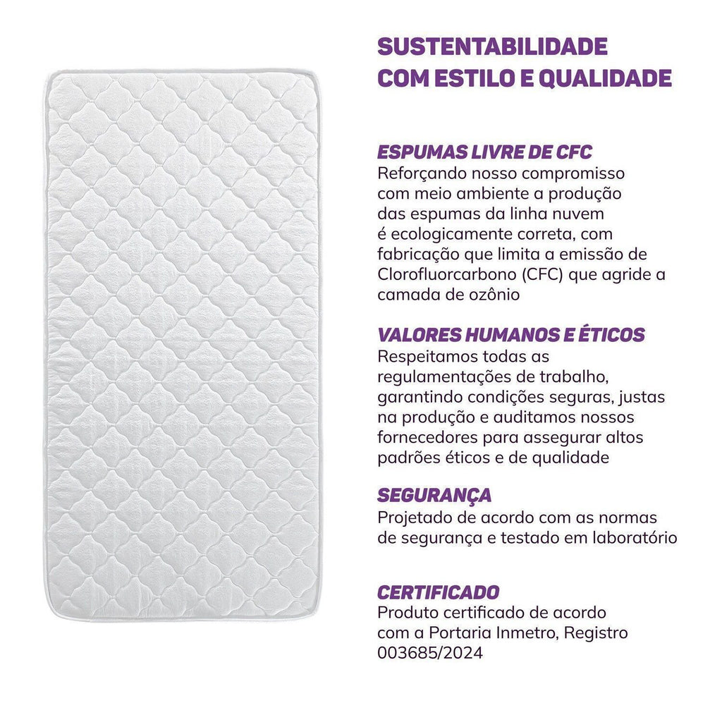 Colchão Solteiro Espuma D23 Nuvem Casatema MadeiraOriginals Branco 88x188x15cm