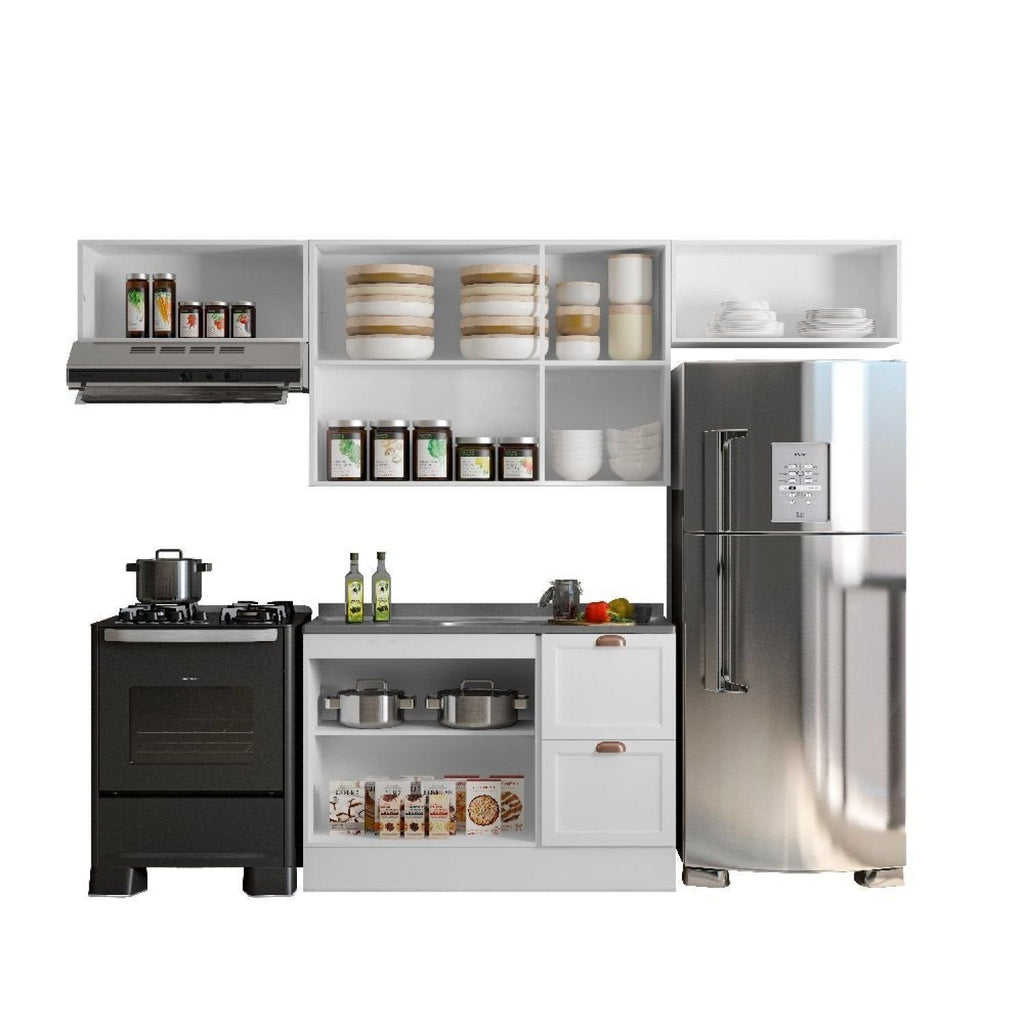 Cozinha Completa Modulada 4 Peças com Balcão para Pia sem Tampo Unna Yescasa Branco