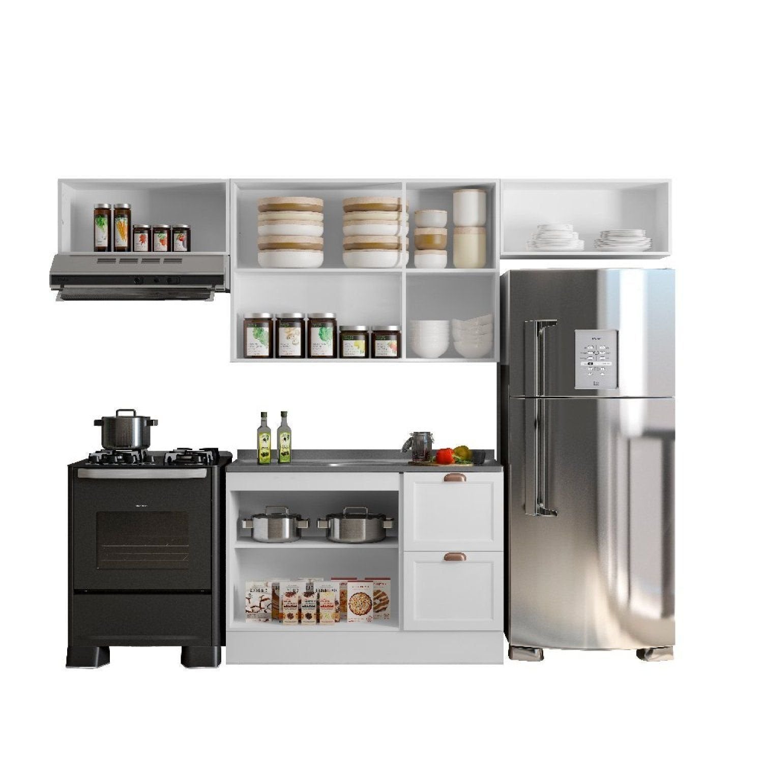 Cozinha Completa Modulada 4 Peças com Balcão para Pia sem Tampo Unna Yescasa Branco