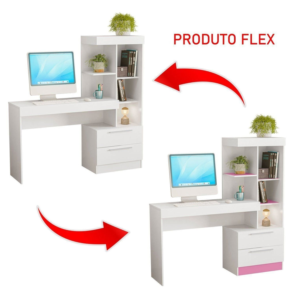 Escrivaninha Mesa Escritório com Estante Office Nt 2010 2 Gavetas 131,5cm Notável Móveis