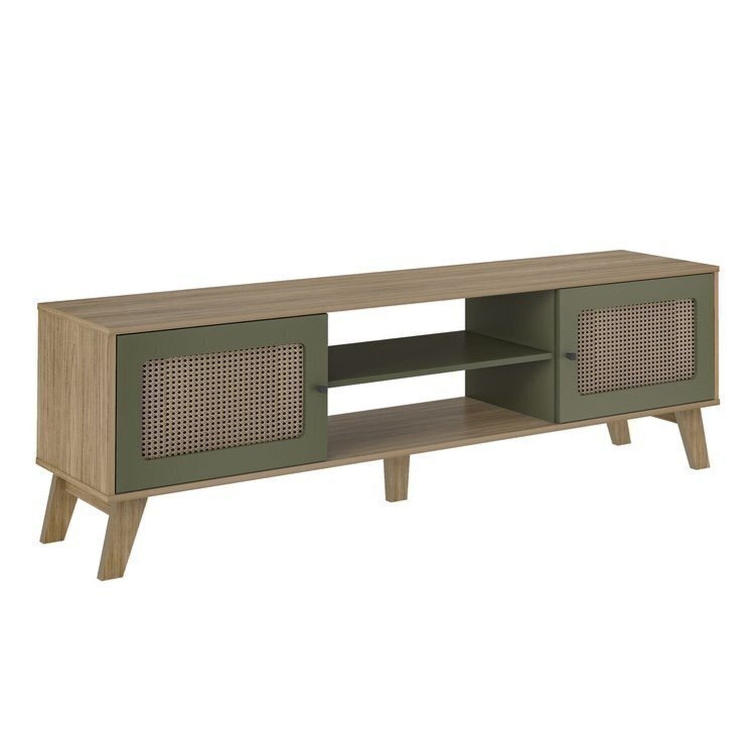 Kit 3 Peças Sala de Estar Charlotte Rack para TV Até 75 Polegadas Mesa de Centro e Apoio Espresso Móveis Carvalho/Menta