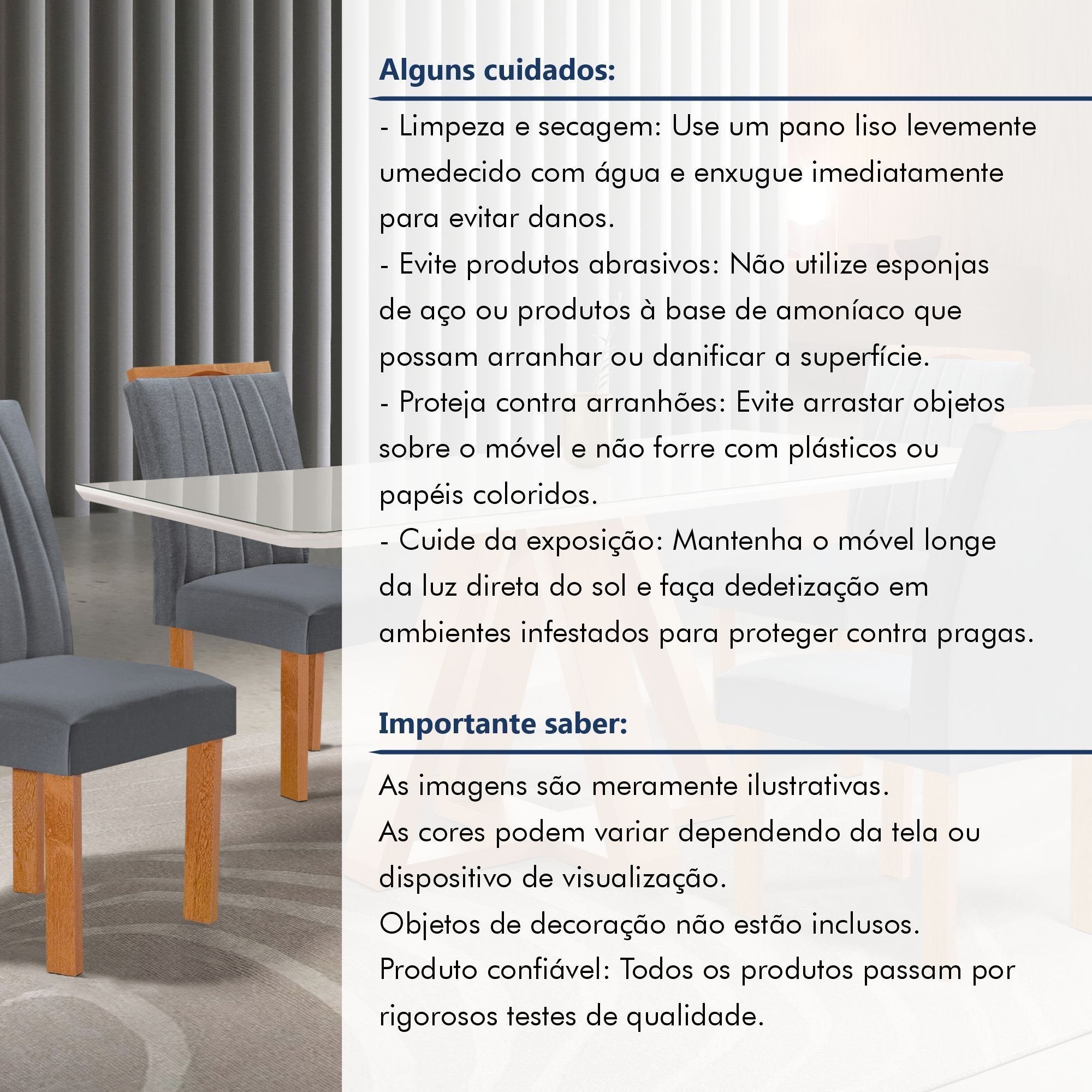 Conjunto Sala de Jantar Mesa Retangular Tampo Vidro Kyra 120x90 com 4 Cadeiras Arizona Cel Móveis