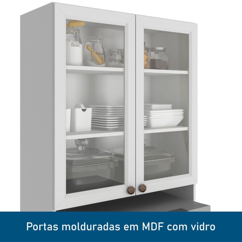 Cozinha Completa Modulada Americana 10 Peças Unna com Paneleiro Torre Quente, Nichos e Balcão com Tampo Yescasa Branco